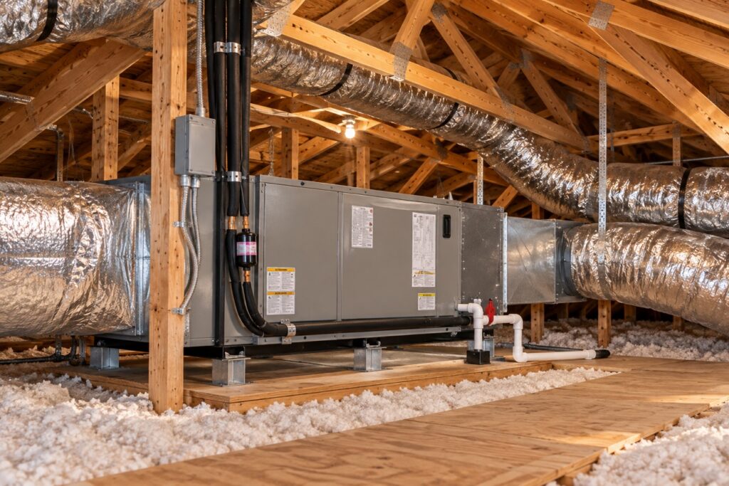 Attic air handler and ductwork installation