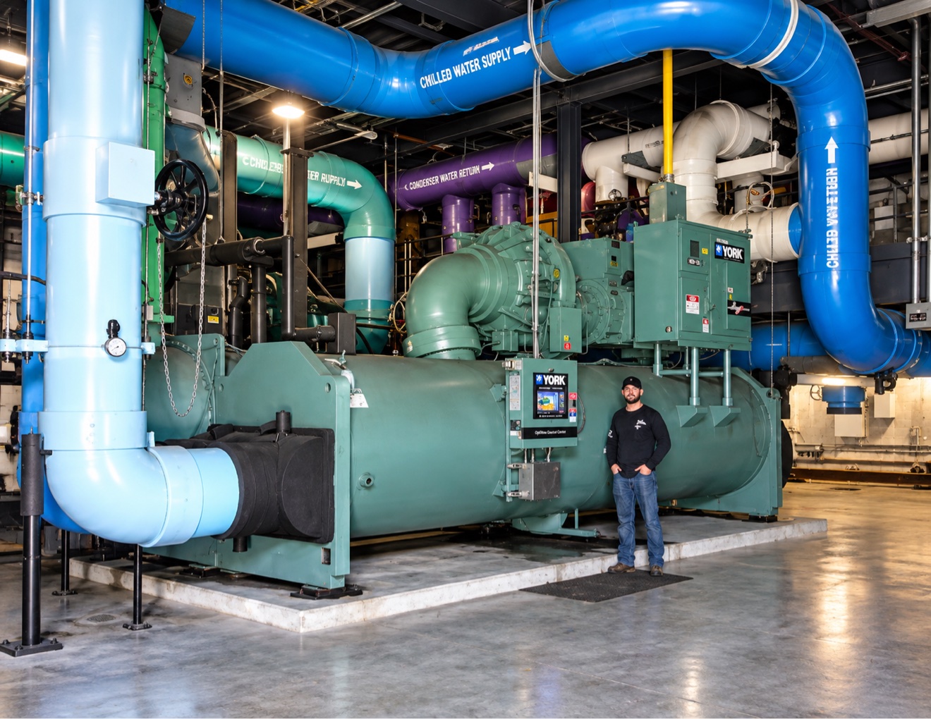 York chiller in a commercial mechanical room